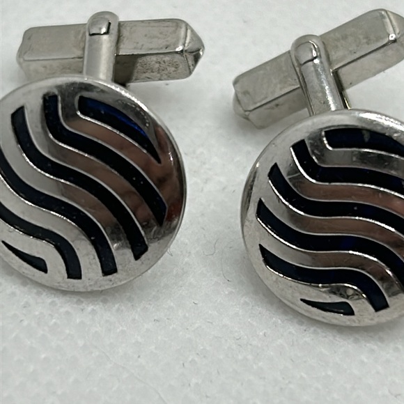 Swank Sterling Silver Cuff Links - blue and silver waves - Picture 7 of 13